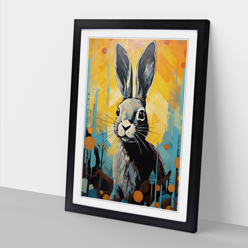 XYZ-FRM-V1223-5335 Rabbit Expressionism - Single Picture Frame Print on Wood, Black, 64cm H x 46cm W x 2cm D