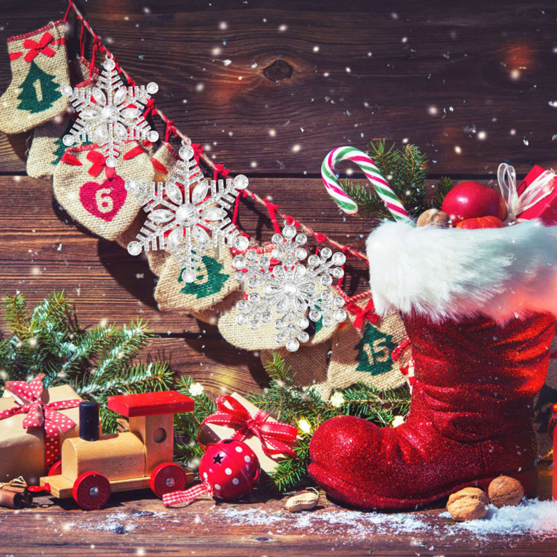 Ornements d'arbre de Noël en cristal décoratifs en forme de flocon de neige en métal de 4,1 pouces, 1 pièce
