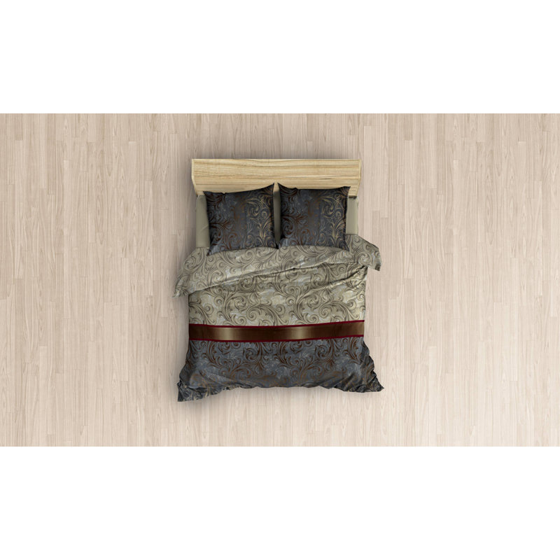 Ensemble de housse de couette luxueuse double, 79 x 79, crème et noir, gris, rouge bordeaux et blanc | 65% coton / 35% polyester, 127 fils | Lavable à la machine, housse de couette et enveloppes à boutons (2 pièces)