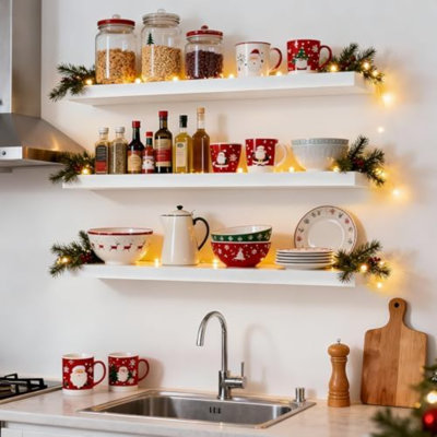 White Floating Shelves For Wall, 36 Inches Wall Mounted Rustic Wood Shelves For Bathroom, Bedroom, Living Room, For Book/Storage/Decor（Set Of 3）