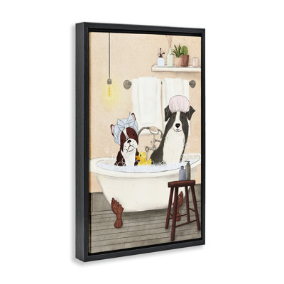 Toile flottante encadrée Doggie Bath Time par JJ Design House, LLC.
