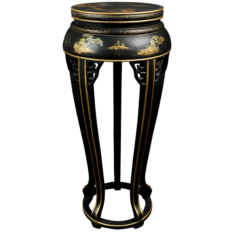 Pedestal Plant Stand, Black Crackle