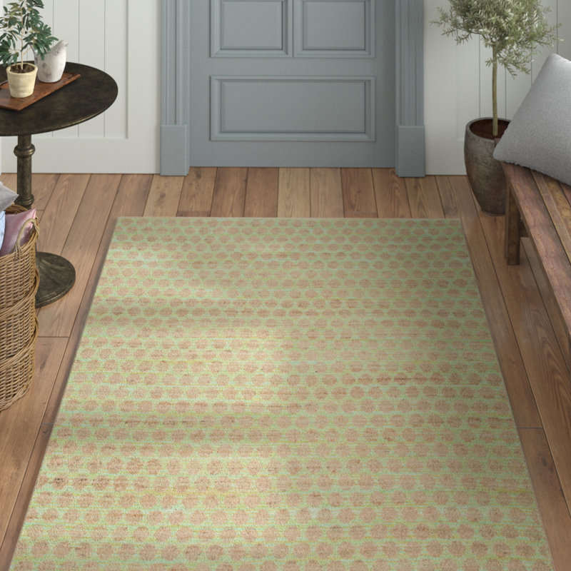 Tapis en jute / coton tissé à la main Arria Cape Cod - vert / naturel, Rectangle 4 pi x 6 pi