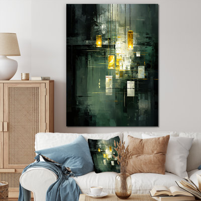 «Sudden Serenity Abstract Retro Emerald And Gold», reproduction d'art sur toile