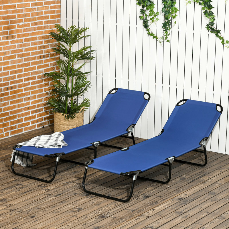 Chaises de jardin pliantes pour l'extérieur, dossier inclinable réglable à 5 niveaux, structure en acier, bleu pour la plage, patio, inclinable 2 pièces, patio