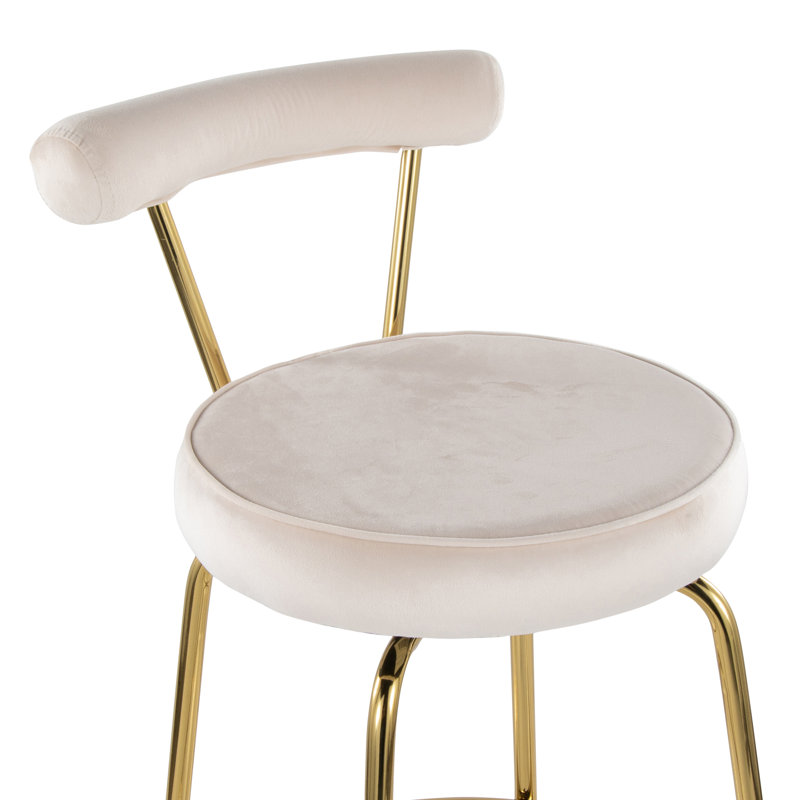 Tabouret de bar à hauteur fixe avec pivot en métal doré et velours crème - ensemble de 2
