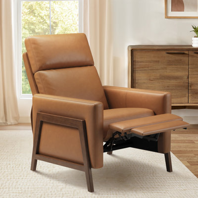 Mid Century Modern Push Back Recliner Chair – Wingback PU Leather Armchair