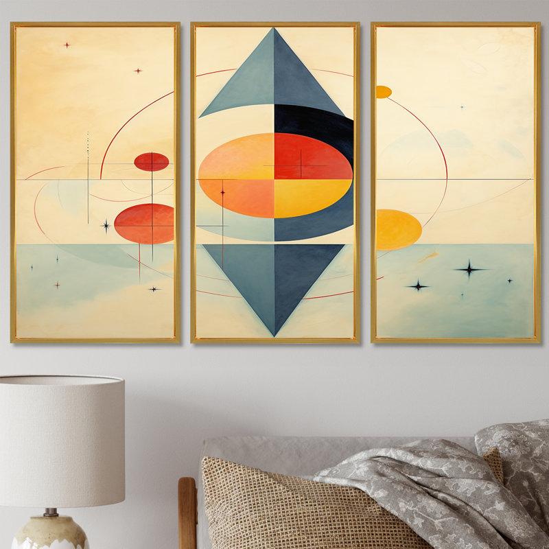 Brittani - ensemble d'art mural géométrique, Cadre flottant doré, H 28 po x l 36 po x P 1 po
