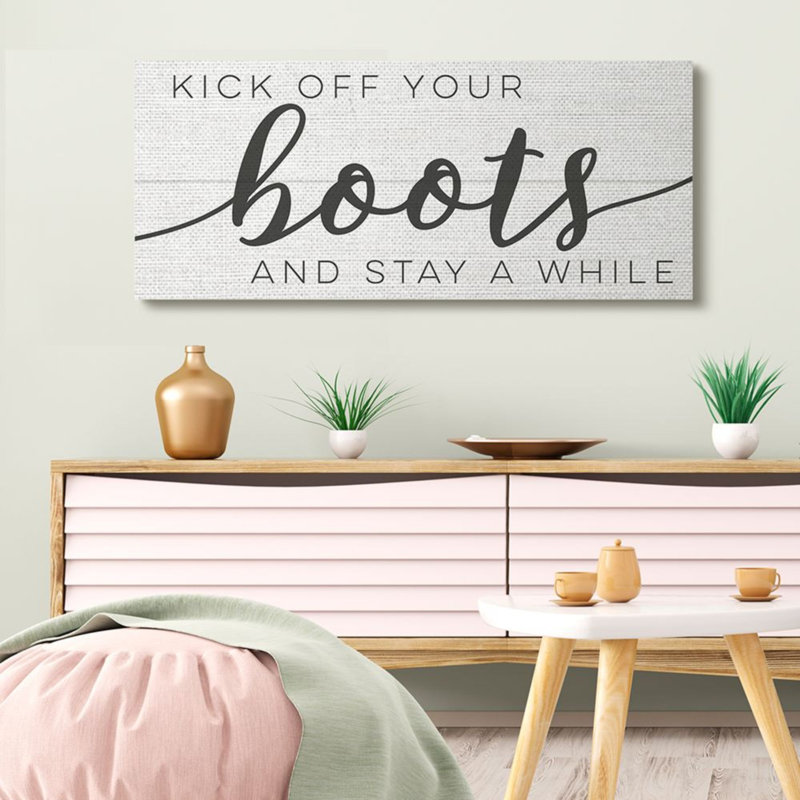 Impression d’art graphique, "Welcome « Your Boots » rustique, 30" H x 13" W x 1.5" D, Wrapped Canvas