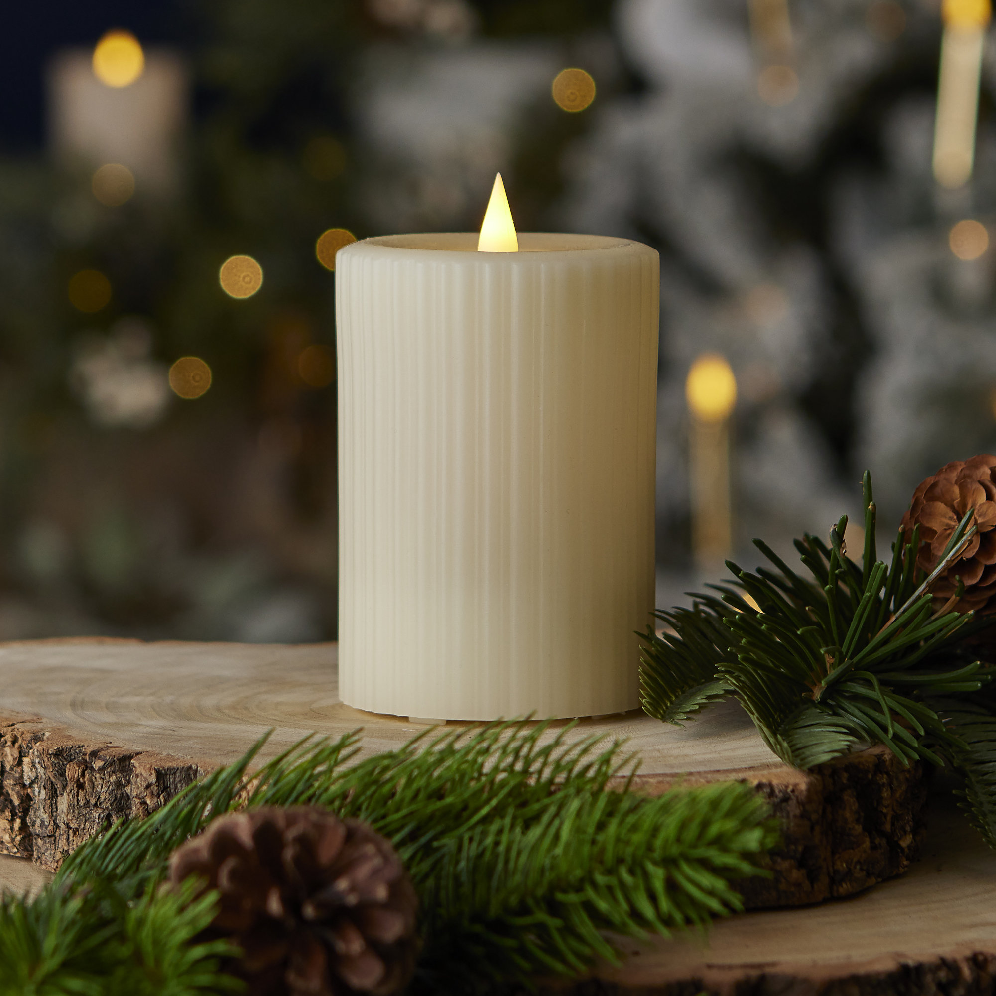 Fine Ribbed Motion Flameless Candle 3x5, 5" x 3", Ivory