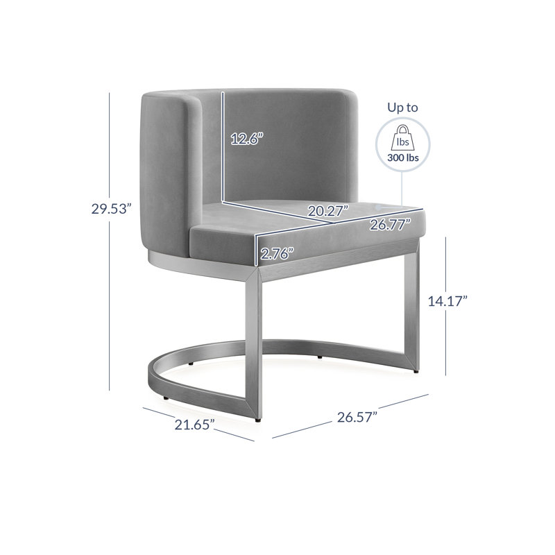 Chaise d'appoint 26,77 po, Chrome, Velours gris