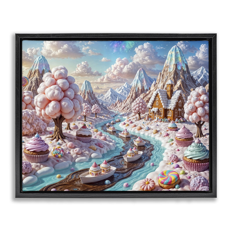Cadre flottant fantaisiste de conception de bonbon, par Tabz Jones, Cadre flottant noir de jais, H 17 po x l 21 po