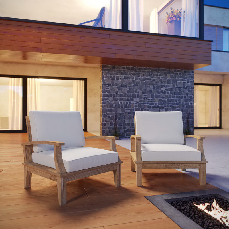Ensemble de patio extérieur en teck 2 pièces Marina, Blanc