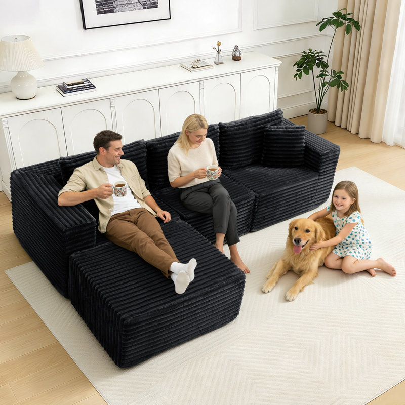 108" Modular Sectional Couches Luxury Modern Corduroy Sofa, Minimalist Comfy L-Shape Cloud Couch, Compression Packaging & No Assembly Required for Living Room Apartment
