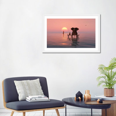 Reproduction d’art, "Elephant and dog sitting in the Sea" par Mike Kiev