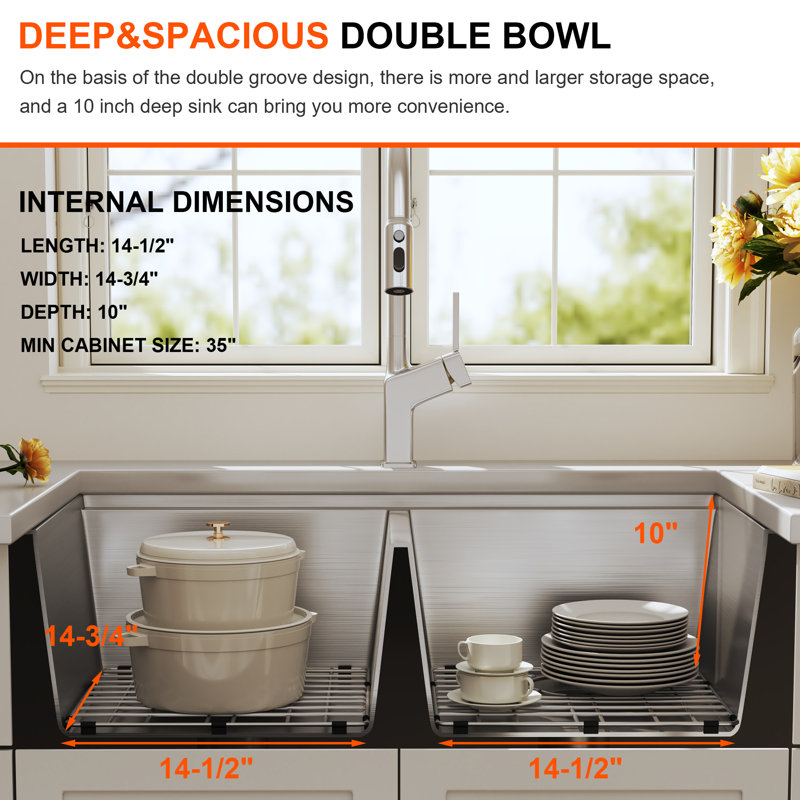 Évier de cuisine à double cuve encastrable en acier inoxydable calibre 16 50/50 avec accessoires 32 po x 18 po x 10 po Blenzia
