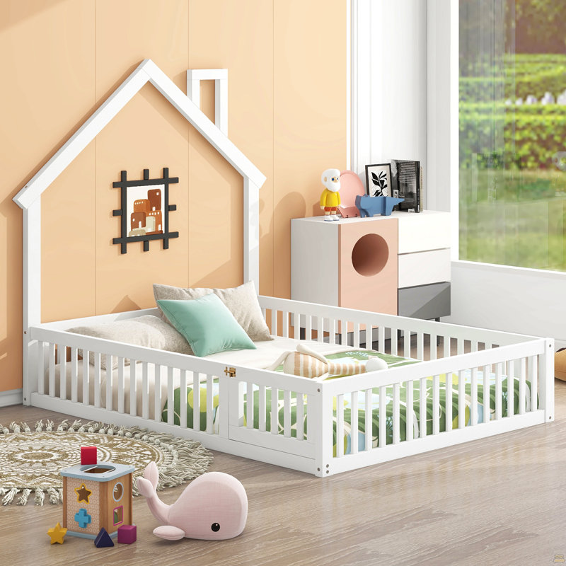 Lit plateforme en bois pleine grandeur avec garde-corps, Blanc