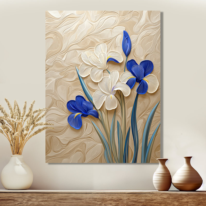 «Creamy Iris Symphony Garden II - Iris», impression murale traditionnelle en métal, H 20 po x l 12 po x P 0,84 po