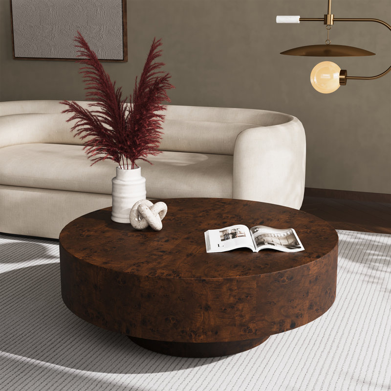 Table basse ronde en bois massif de 31,5 po et 35 po - Motifs de tourbillons naturels uniques, conception élégante incurvée, centre de table fabriqué à la main