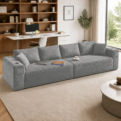 Hornbeck 142" Modern Deep Seat Corduroy Upholstered Sofa Couch with Oversized Cushions
