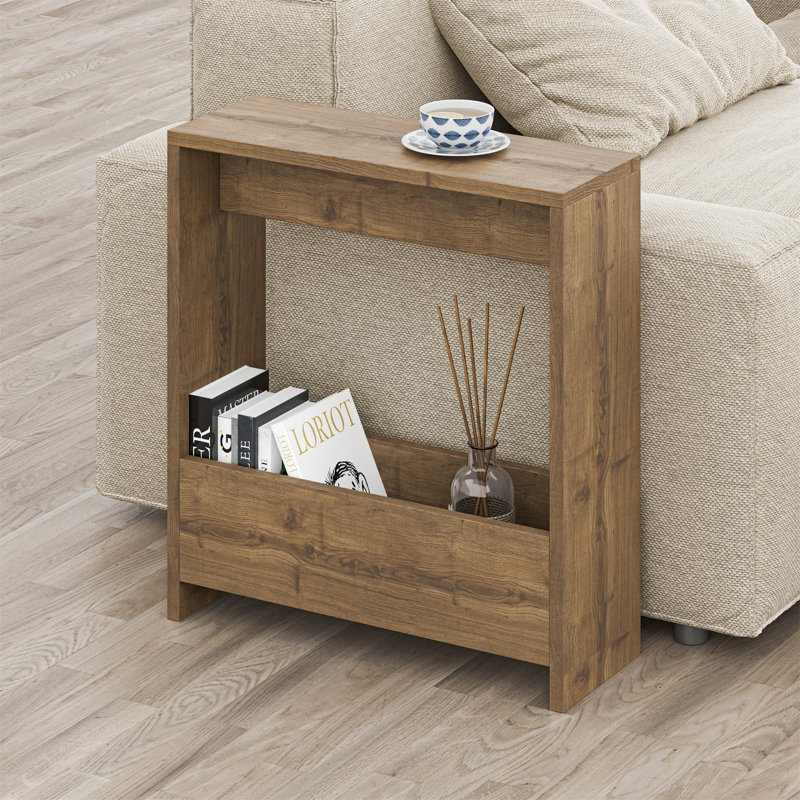 Beeler Modern Slim Compact Side Table, Brown