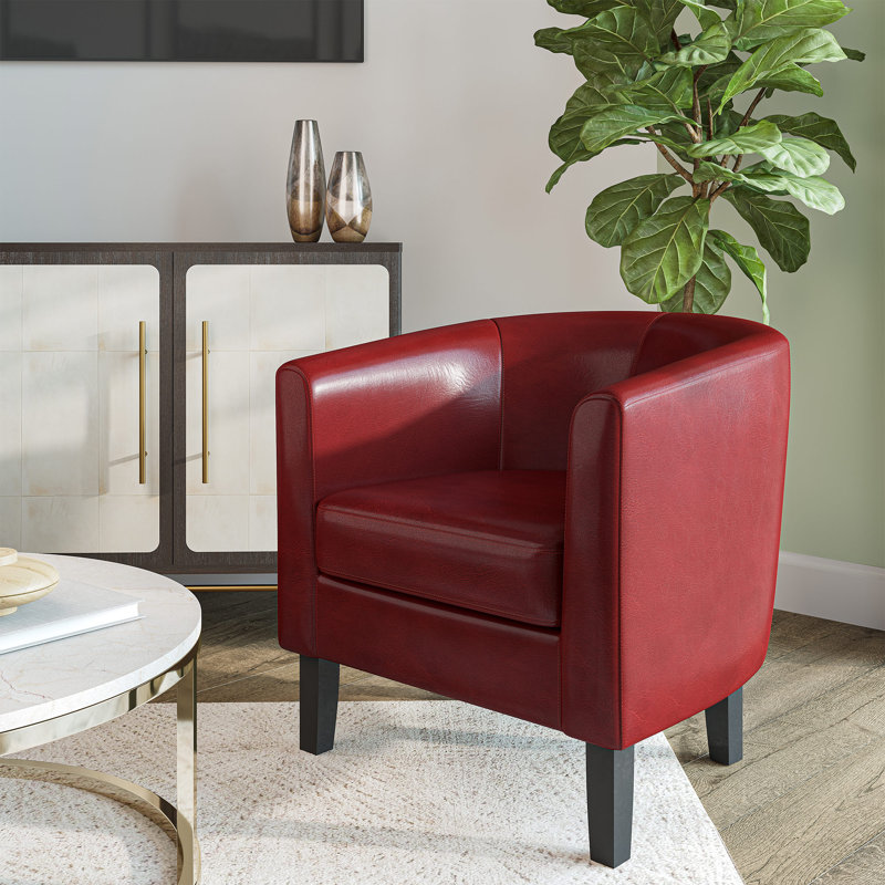 Fauteuil demi-tonneau de 26,77 po Munson, Similicuir rouge