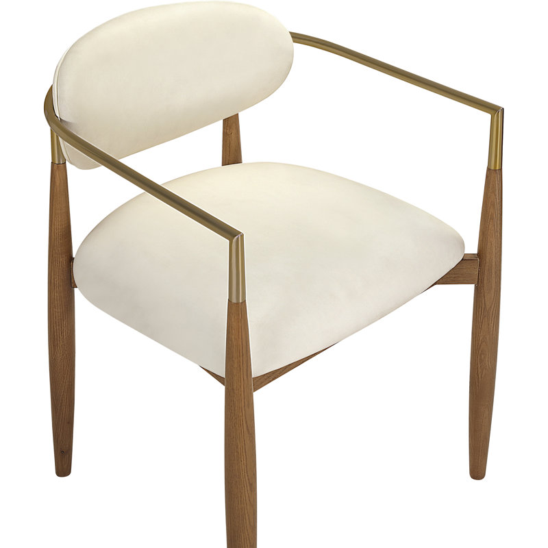 Riccio Vegan Leather Upholstered Dining Arm Chair, Cream Vegan Leather, Stained Walnut / Brushed Brass