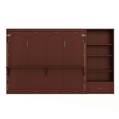 Murphy Bed with Height Adjustable Storage Compartments and Shelf,Wall Bed Frame With 1 Drawer,Multifunctional Foldable Platform Bed for Bedroom,Guest Room