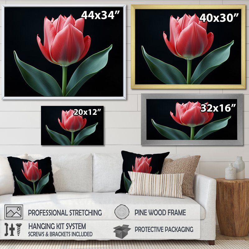 Jincy - rose, fleurs vertes, printemps - impression, H 12 po x l 20 po x P 1 po, Toile tendue