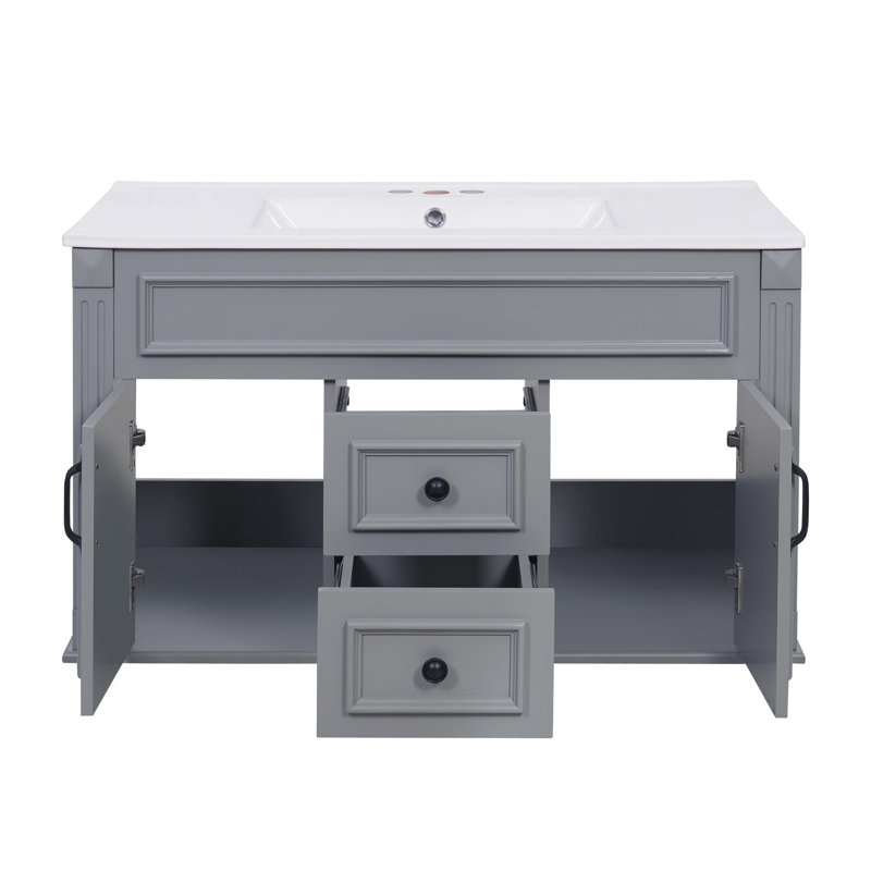 Meuble-lavabo mural 36 po avec évier, 2 tiroirs et portes à fermeture douce, Gris