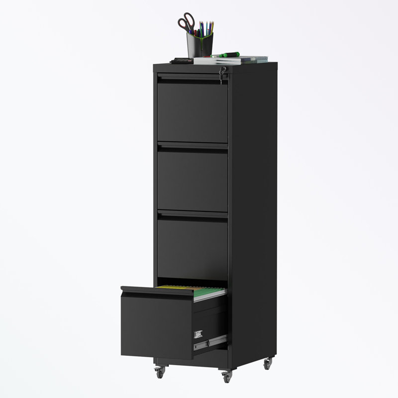 metal frame File Cabinet with 4 Drawers and wheels, Black