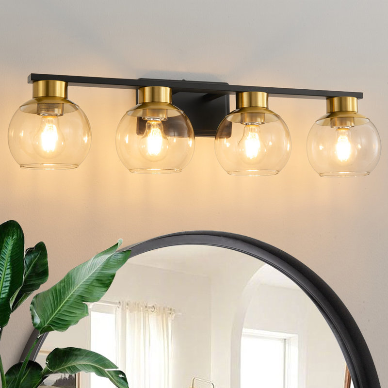 Geneva Dimmable Bathroom Vanity Light Fixtures, Matte Black/Gold, 4