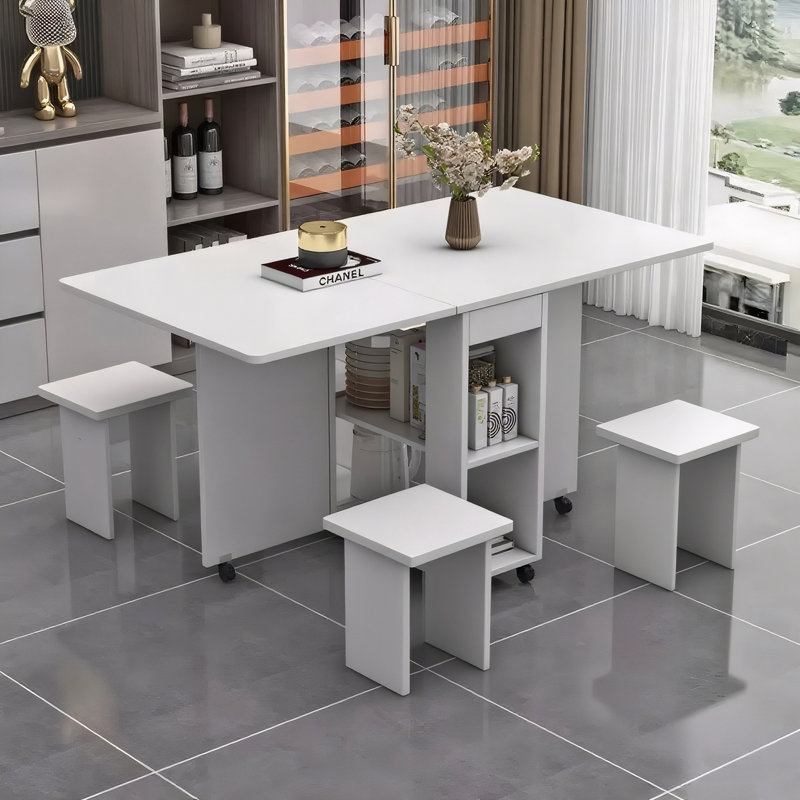 Table de salle à manger pliante et compacte avec rangement et roulettes, table compacte multifonctionnelle pour petits espaces