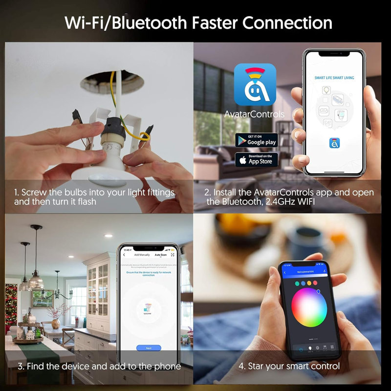 GU10 Smart Light Bulbs 60W Equiv., Work with Alexa/Google Home/Smart Life, 500LM 5W RGBCW LED Light Bulbs, No Hub Required, 2.4G WiFi Bluetooth Bulb
