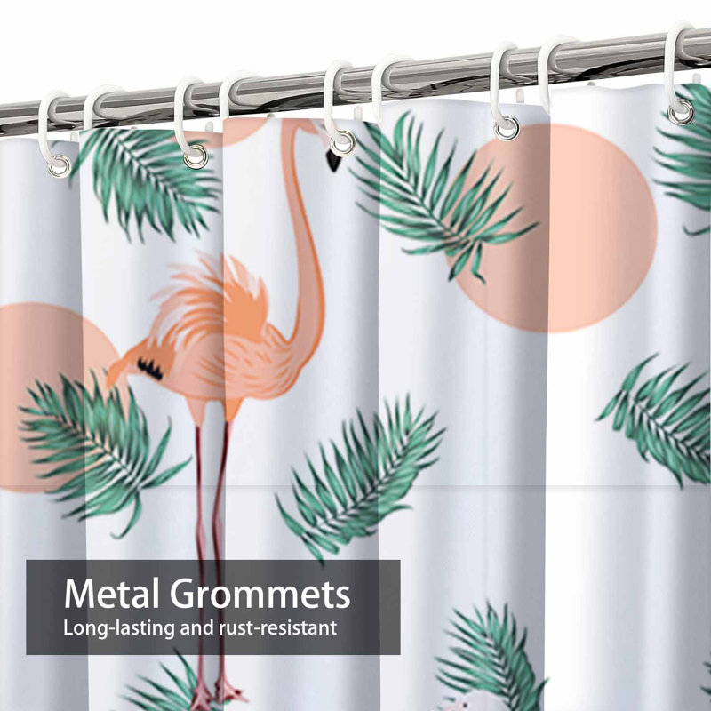 Green Leaf Bright Tropical Teal Shower Curtain with 12 Hooks, 72" L x 78" W