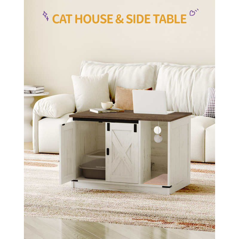 Cat Litter Box Enclosure, Hidden Litter Box Cabinet Furniture with Cat Bell, Indoor Cats House, Farmhouse Style, 80 x 50 x 53 cm, for Hallway, Bedroom 