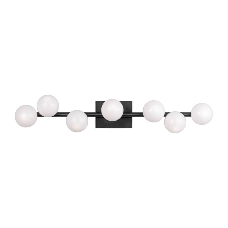 Sean Lavin Altair Bathroom Bedroom Wall Fixture With Milk Shade, Aged Iron, 6.5" H x 32" W x 5.25" D, 7 Lights