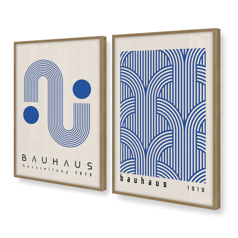 Blue Bauhaus Duo, ensemble de 2 impressions roulées, H 15,5 po x l 23,5 po x P 1,25 po, Cadre en zinc patiné
