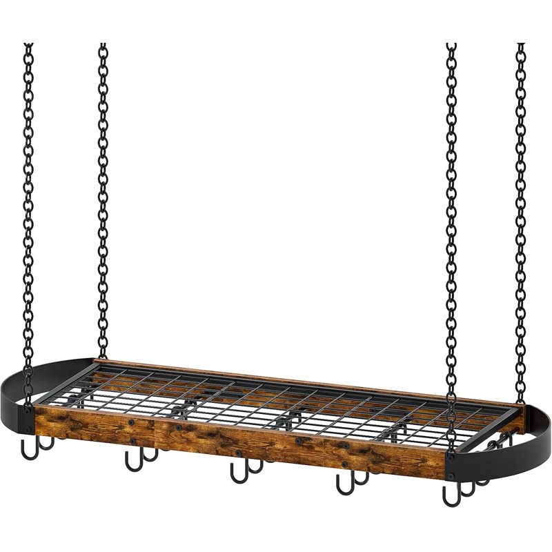 39.4-Inch Hanging Pot Rack, Space-Saving Pot Hanger, Rustic Brown And Black