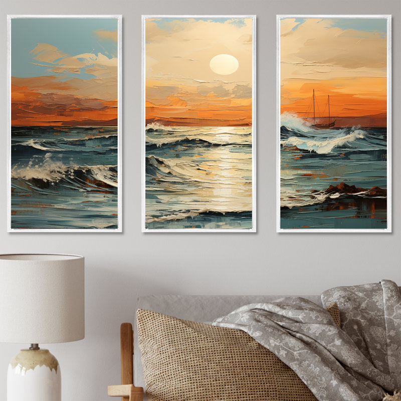 Pierz - Coastal Sunset, ensemble de reproduction d'art mural, Cadre flottant blanc, H 32 po x l 48 po x P 1 po