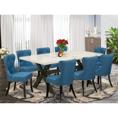 Carrigan 8 - Person Acacia Solid Wood Dining Set by Lark Manor