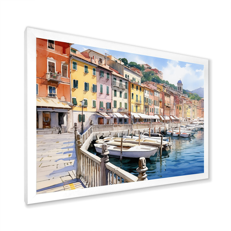 «Italie», charme côtier sur toile, Cadre simple blanc, H 30 po x l 40 po x P 1,5 po