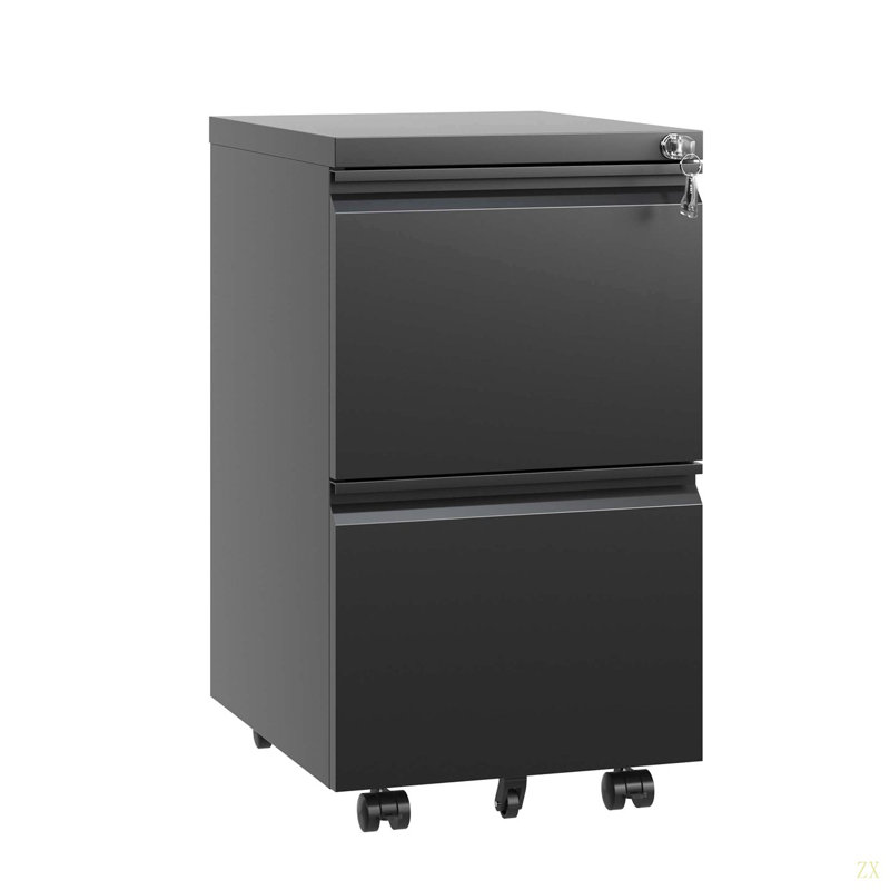 2 Drawer Metal  Mobile File Cabinet, Rolling File Cabinet With Lock For Hanging Legal/Letter/A4 Size,Fully Assembled Except Wheels