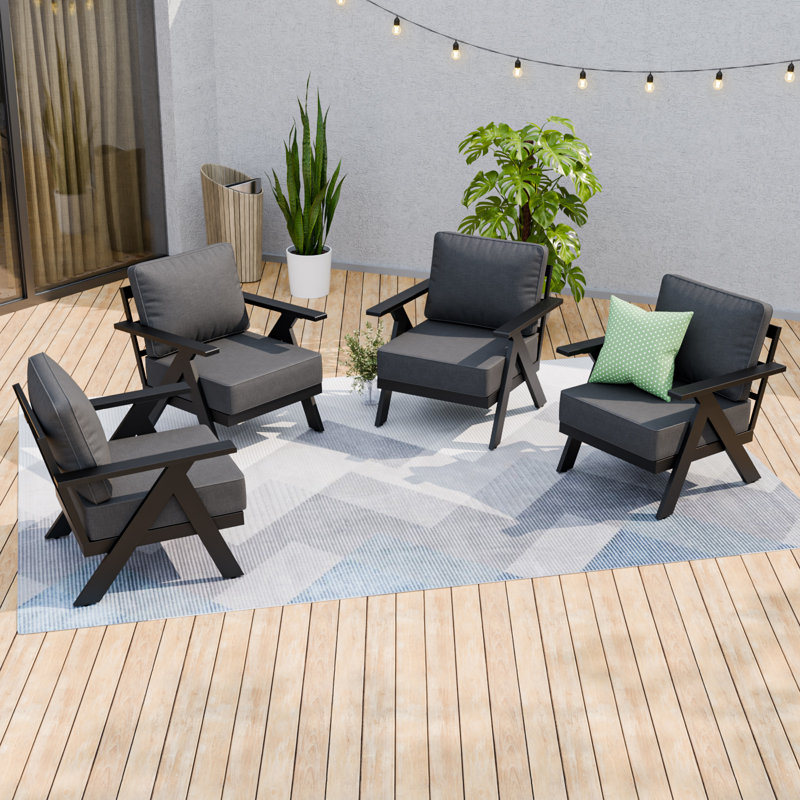 4 Piece Outdoor Aluminum Patio Club Chair with Cushions, Gray