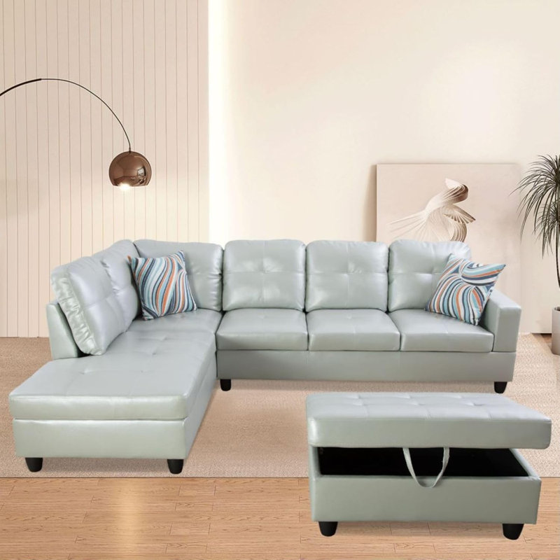 Canapé modulaire en cuir synthétique 3 pièces 3 pièces, Similicuir vert argenté