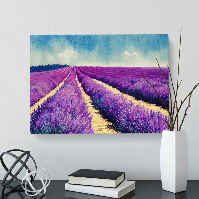 Watercolour Lavender Field Vol.1 - Wrapped Canvas, 35cm H x 50cm W x 3cm D