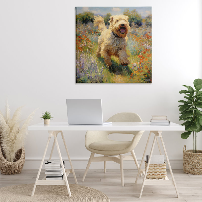 Art mural heureux, "Terrier heureux" par Roozbeh Bahramali, H 36 po x l 36 po