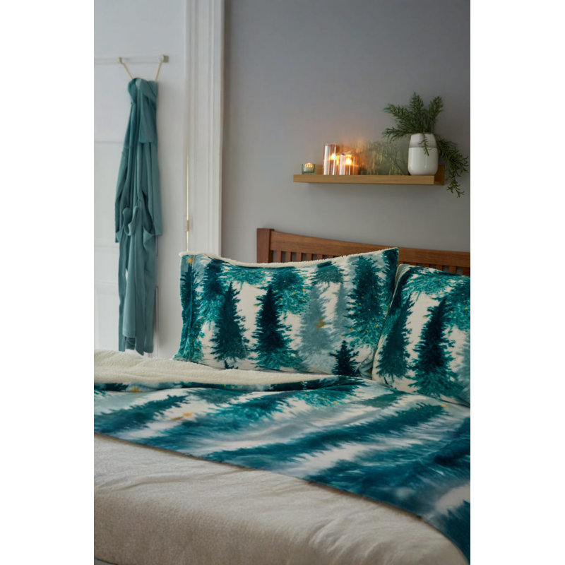 Christmas Tree Fleece Duvet Cover Set With Cosy Sh Fleece / Microfiber Geometric Duvet Cover Set with Pillowcases Included