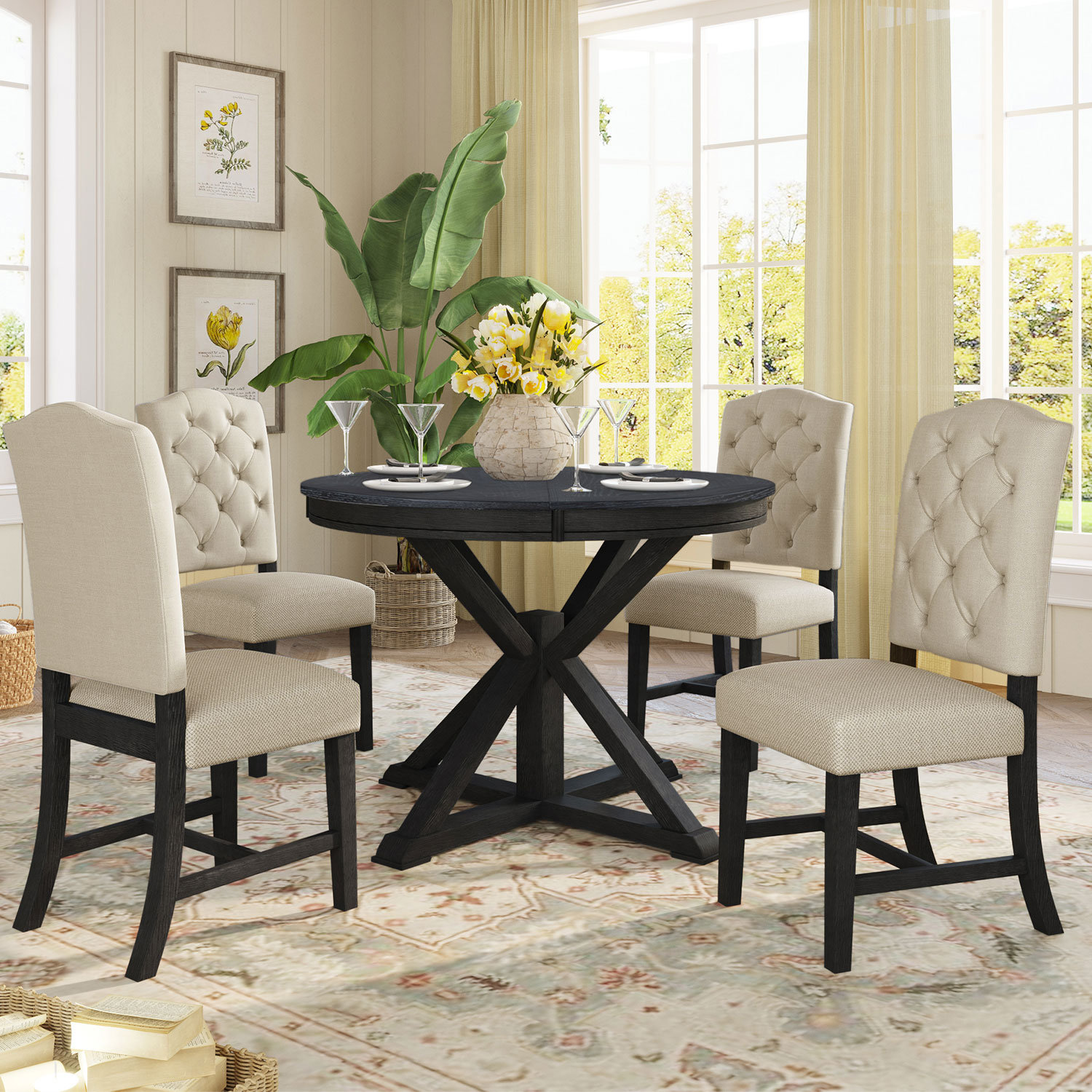 Rosalind Wheeler Arminio 5 - Piece Extendable Pedestal Dining Set | Wayfair