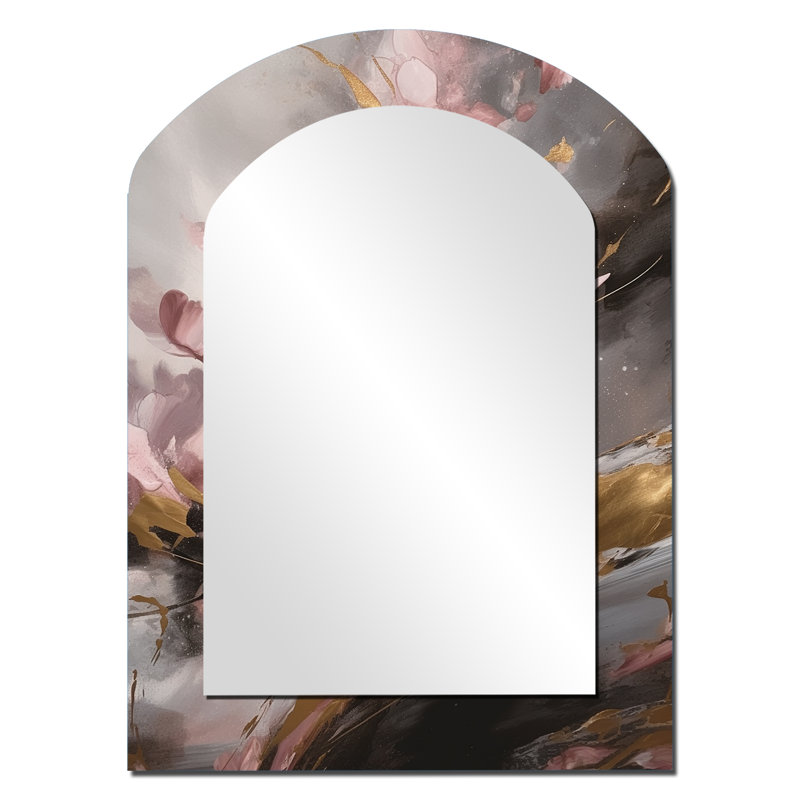 Rose rosé, fleur de cerisier - miroir mural décoratif asymétrique, arbre à fleurs, 34 po x 25 po